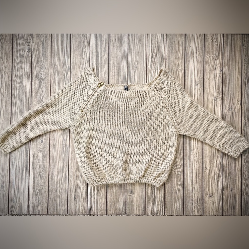 Poof Couture Sweater with Gold and Zipper Neckline